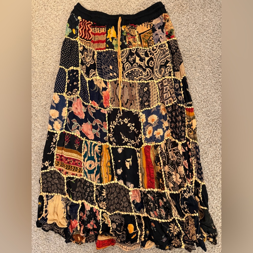 Boho Patchwork Maxi Skirt - Black Multi - image 1